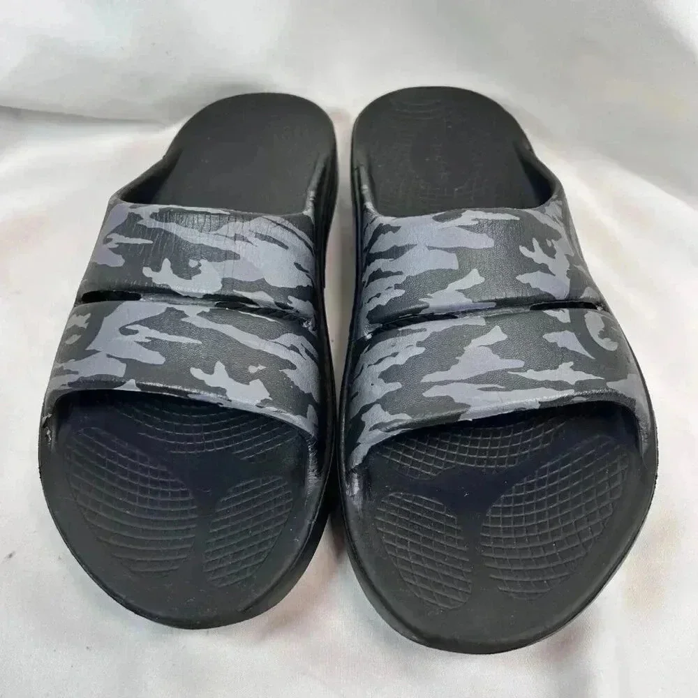 OOFOS OOahh Sport Flex Slides Size M9/W11 Camo Gray Black Athleisure